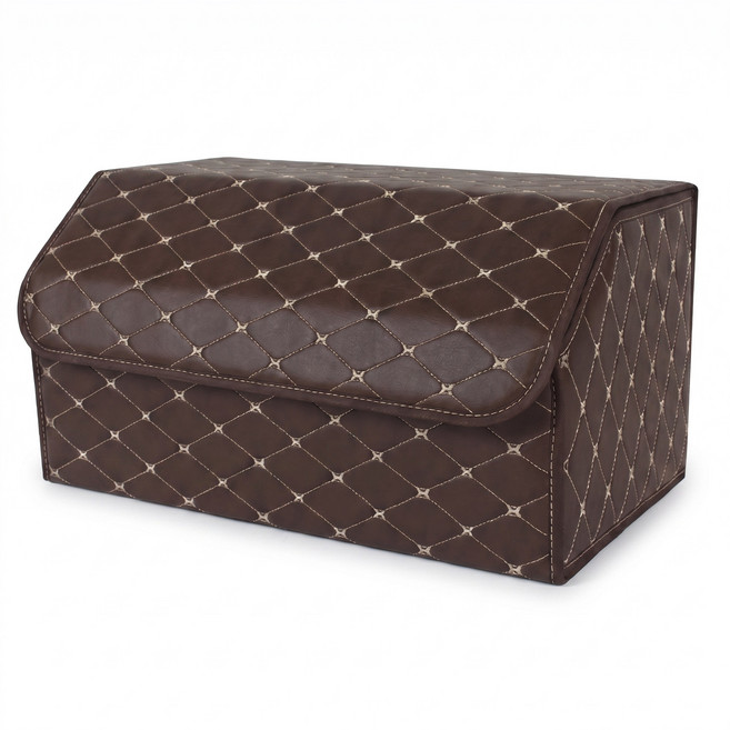 프리픽 자동차 접이식 트렁크 정리함 가죽 다용도 수납함, 브라운