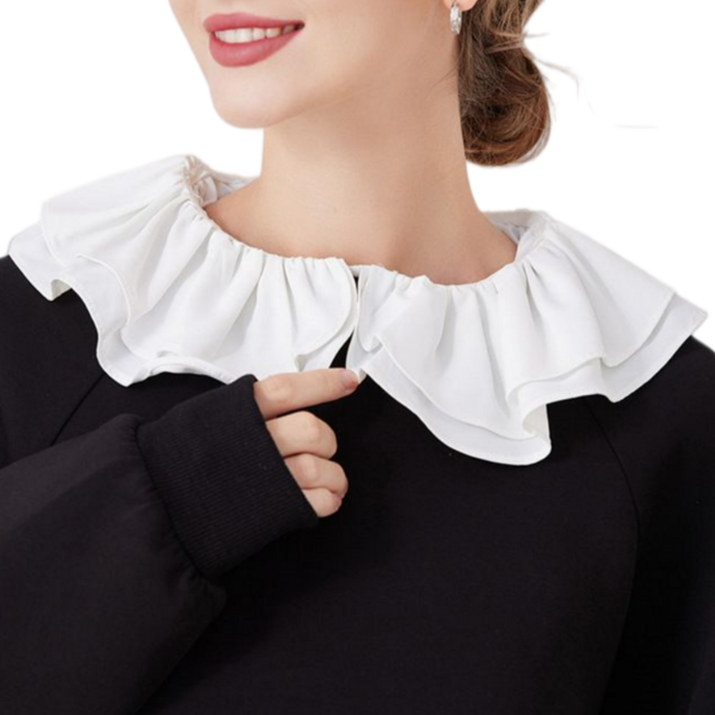 Makone 여성 캐주얼 클래식 페이크넥 트랜드 코디 이너용 셔츠카라 셔링 라운드 이중넥 반신셔츠