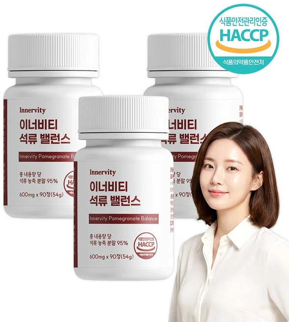여성영양제 석류정 고함량 석류 농축분말 환 갱년기여성 HACCP 식물성 에스트로겐 효능 이너비티 밸런스 innervity, 3개, 90정 - 쿠팡