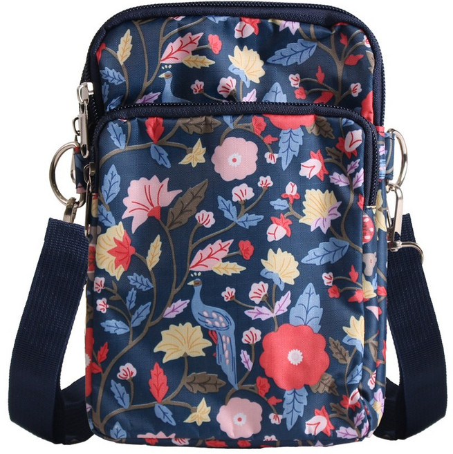 부티크시스 가벼운 지퍼 수납 공간 3개 휴대폰 꽃무늬 크로스백