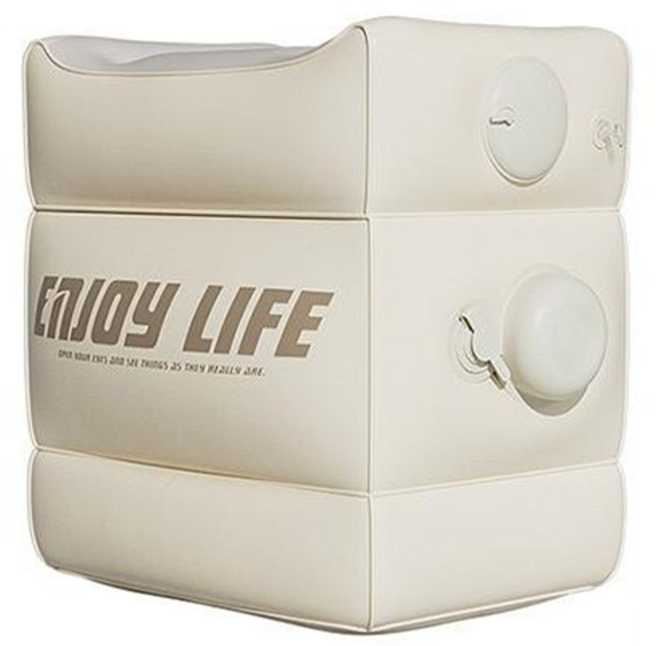 호밍사이 3단 에어 발받침 파우치 포함 차량용 차박 자동차 사무실 책상 기내용 발쿠션 다리부종 발판 풋레스트, 1개, 크림색