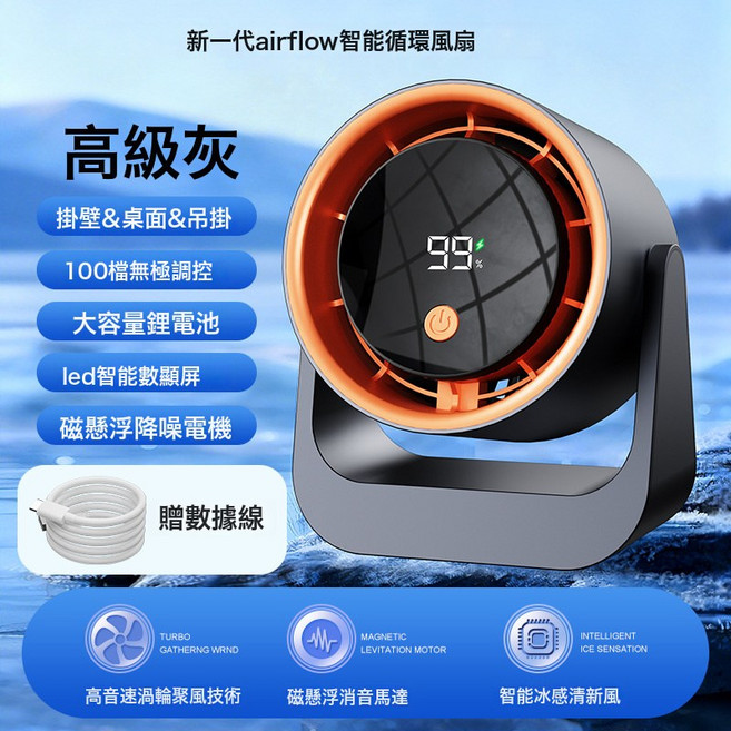 新款桌面小風扇家用宿舍usb充電壁掛靜音迷你小型風扇長續航, 131*36*38mm   1pcs, 高級灰