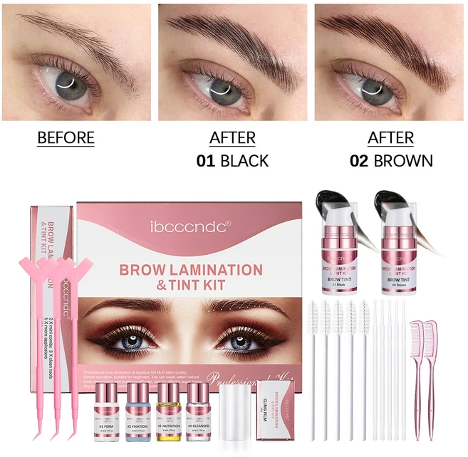 쿠쿠스토어 파마 & 틴트 아이브로우 키트 이중 효과 플라스틱 랩 사 눈썹 영구 강화 2 가지 포함 신제품, 01 검정색, 1