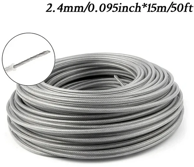 LUSQI 스틸 와이어 나일론 잔디 트리머 라인 브러시 커터 로프 깎는 기계 코드 긴 라운드 롤 교체 5m/10m/1, [03] 15Mx2.4MM, 1개