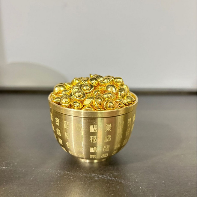 황금빛 명품 재물운 풍수 항아리 - 럭셔리 개운 인테리어 장식 [황금 원보/금괴 200개 구성], Golden