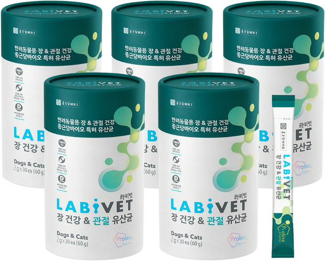 라비벳 반려동물 장건강 관절 유산균 영양제 60g, 30회분, 관절+장건강, 5개