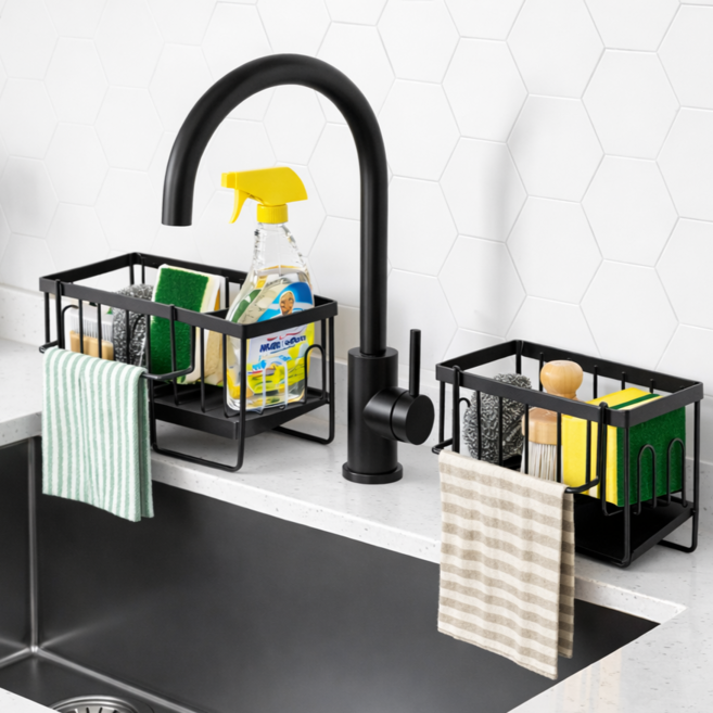 픽센트 자동물빠짐 녹슬지않는 수세미 거치대, 블랙, 1개