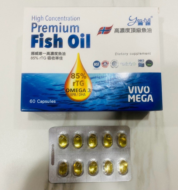 VIVO MEGA 挪威頂級高濃度魚油 85% rTG高吸收率 60粒, 1個, 60顆