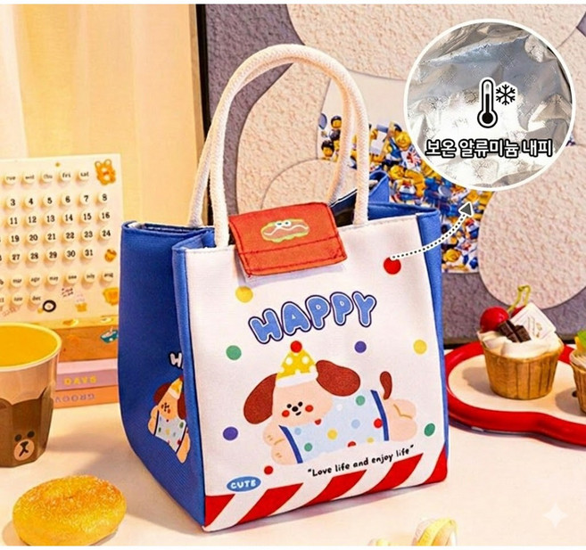 후암마켓 캐릭터 도시락가방 보온 보냉백, 강아지, 1개