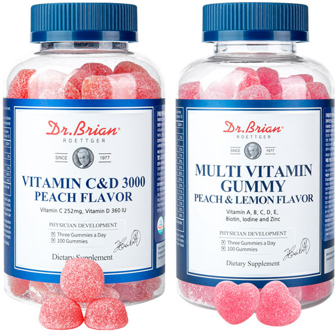닥터브라이언 복숭아맛 비타민 C&D 3000 + 복숭아&레몬맛 멀티비타민 구미 젤리