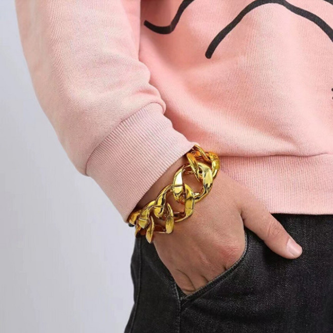 힙팝 래퍼 가짜 금팔찌 목걸이, 1개, 골드