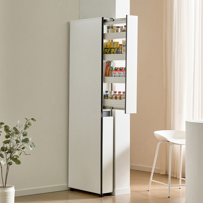 빌트인 틈새장 1853 깊이 570 일체형 150 슬라이딩 냉장고 옆 틈새수납장, 크림화이트