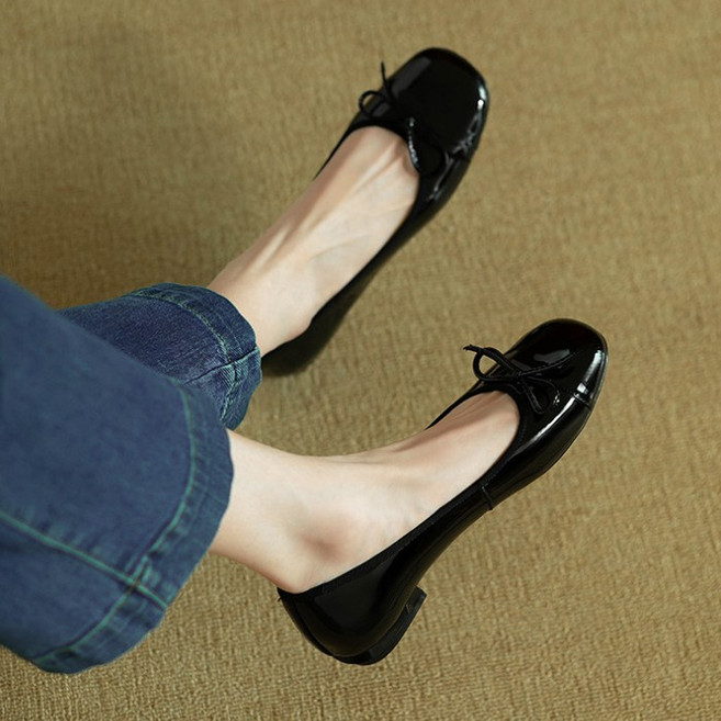 MIROSE 에나멜 8자리본플랫 발편한 쿠션 고급스러운 단화+미니구두주걱 지급