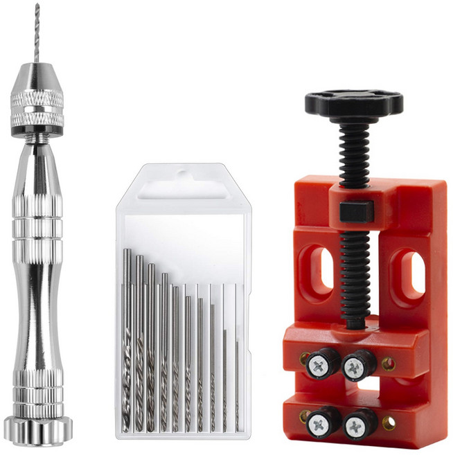 지노드 핀바이스+드릴날10종+고정클램프, 1set