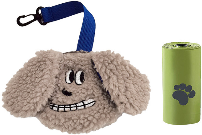 펫블리스 귀여운 강아지 산책 배변가방 파우치 + 봉투 똥츄 풀세트, 1세트, 1개입, 스마일카키+봉투