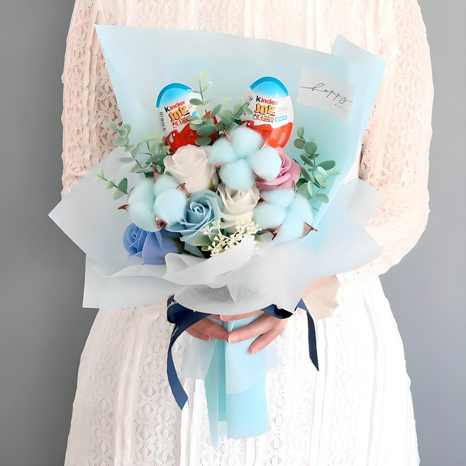 모리앤 스윗하트 킨더조이 2p + 비누꽃다발, 스카이블루, 1개