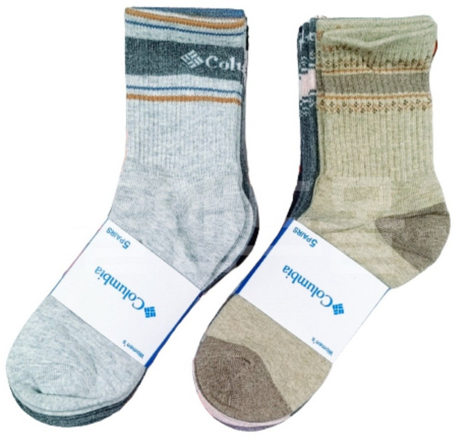 컬럼비아 여성 멀티무늬 로고 중목 양말 5족 x 1개, 그레이