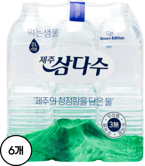 제주삼다수 그린 무라벨, 2L, 6개