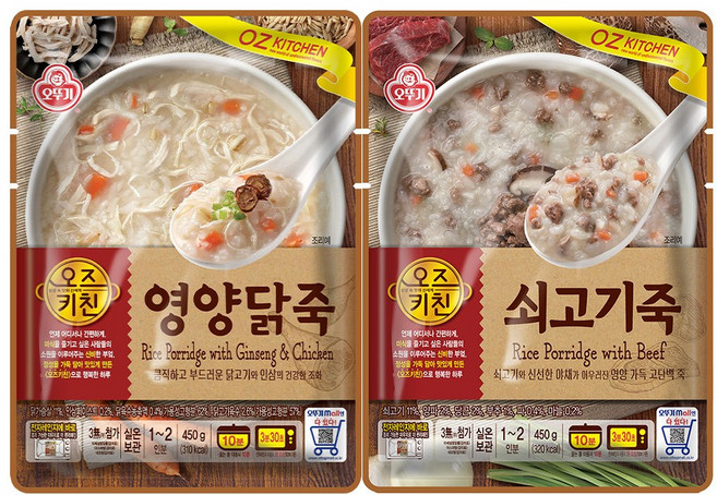 오뚜기 오즈키친 죽 2종 각 4개 영양닭+쇠고기, 8개