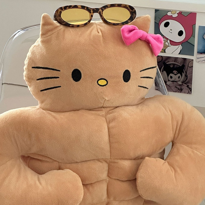 이이공브이샵 머슬 태닝 키티캣 바디필로우 벌크업 근육인형 쿠션, 단일옵션