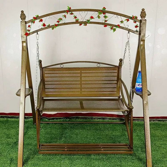 그네의자 흔들그네 야외용 발코니 마당 흔들 공중 흔들의자 루이자몰 스윙체어 철제 야외그네 라탄 전원주택, 더블 신형 강화 앤티크 라이트+플랜트