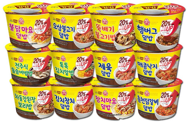오뚜기 컵밥 12종 김치참치+제육+오삼불고기+매콤낙지+춘천닭갈비+햄버그+알밥+돌솥비빔+뚝배기불고기+차돌강된장+불닭마요+참치마요, 180g