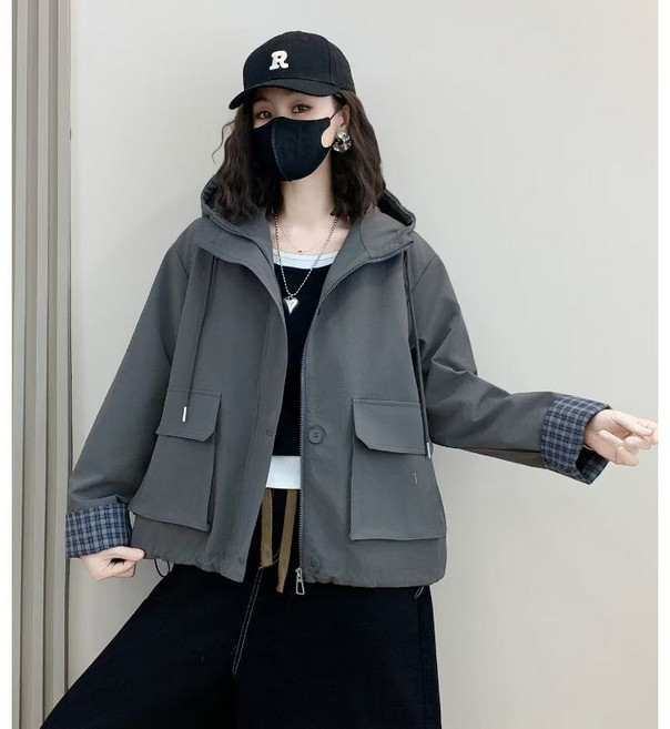 雙口袋工裝連帽外套