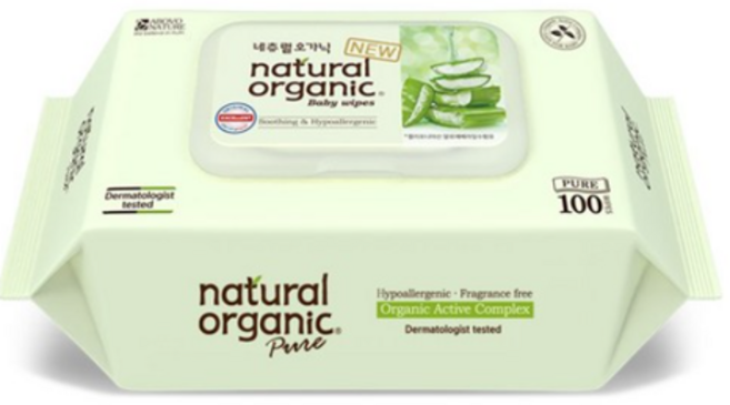 네츄럴오가닉 퓨어 플레인 유아물티슈 스마트캡형, 45g, 100매, 1개