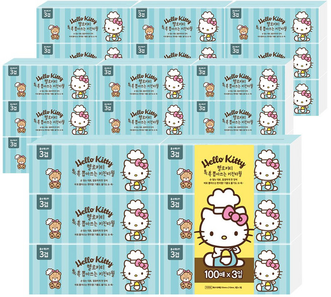 ITC 헬로키티 뽑아쓰는 키친타월 펄프 3겹, 100매, 24개