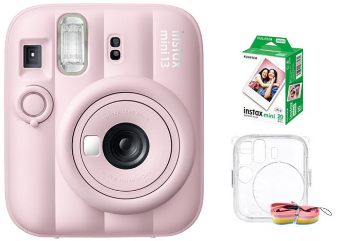 Fujifilm Instax Mini 13 拍立得相機 輕便禮盒組, 1套, 粉色+20張底片+透明保護殼