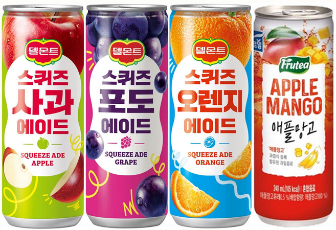 마셔몰 델몬트 스퀴즈3종 240ml 사과(10개)+ 오렌지(10개) +포도(10개)+ 애플망고 240ml(30개) 총60개, 1세트