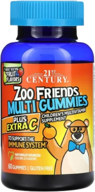 21st Century Zoo Friends 멀티 구미젤리 엑스트라 C 뛰어난 과일 맛 구미젤리 60개 Century (21st 센트리), 21st Century, Zoo Friends 멀티 구, 1개, 60정 - 쿠팡