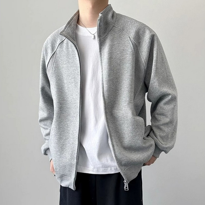 ANYOU 남자 집업 맨투맨 아우터 상의 스탠딩 칼라 루즈핏 트레이닝 캐주얼 카디건