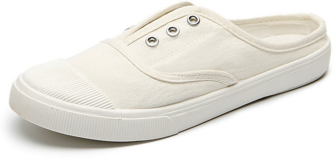 IFaith 韓風休閒純色淺口平底鞋 簡約百搭 時尚軟底小白鞋 女款帆布娃娃懶人鞋 SA016, 【半拖款】白,37