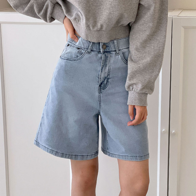 루나진 여성용 시원한 여름 연청 청반바지 빅사이즈 2타입