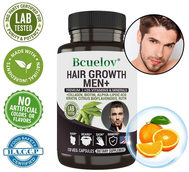 남성을 위한 모발 성장 보충제 - 탈모 방지 약. 머리카락과 수염을 위해, 2병, 120정 - 쿠팡