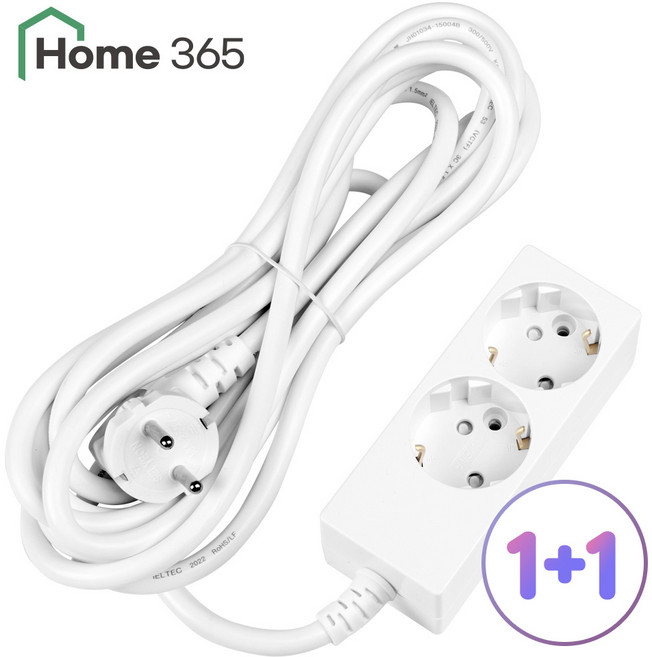 1+1 홈365 국산 일반 2구 멀티탭 0.7m 1.5m 3m 5m 10m / 16A 멀티콘센트, 16A 일반 2구 화이트, 2개, 5m
