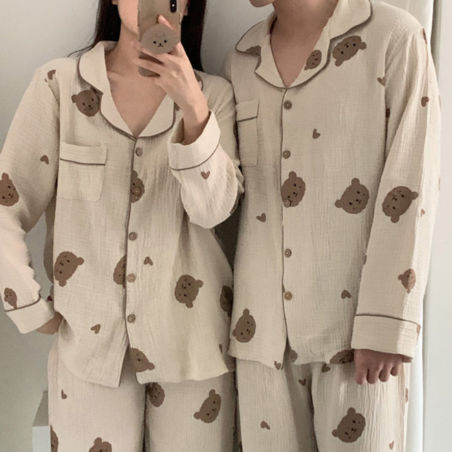 곰돌이 뽀송 하트 커플 잠옷 빅사이즈 파자마세트