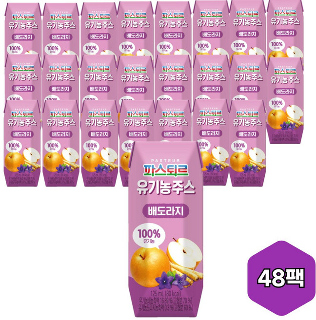 파스퇴르 유기농 주스 배도라지, 125ml, 48개