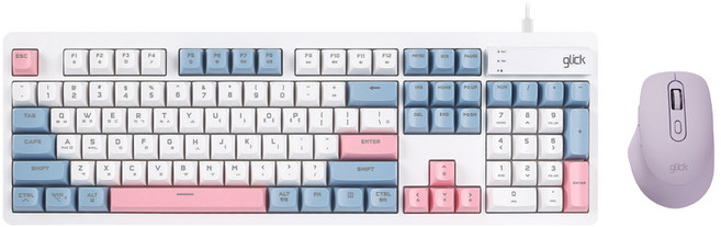 지클릭커 오피스프로 사일런스 M 무소음 방수 유선 키보드 무선 마우스 세트, 인체공학, 스카이 핑크, OPS529