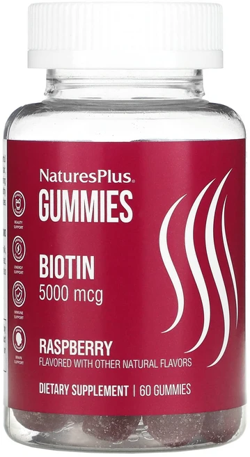 NaturesPlus 비오틴 구미젤리 라즈베리 5000mcg 구미젤리 60개, NaturesPlus비오틴구미젤리라즈베리5000mcg구, 60정, 1개 - 쿠팡
