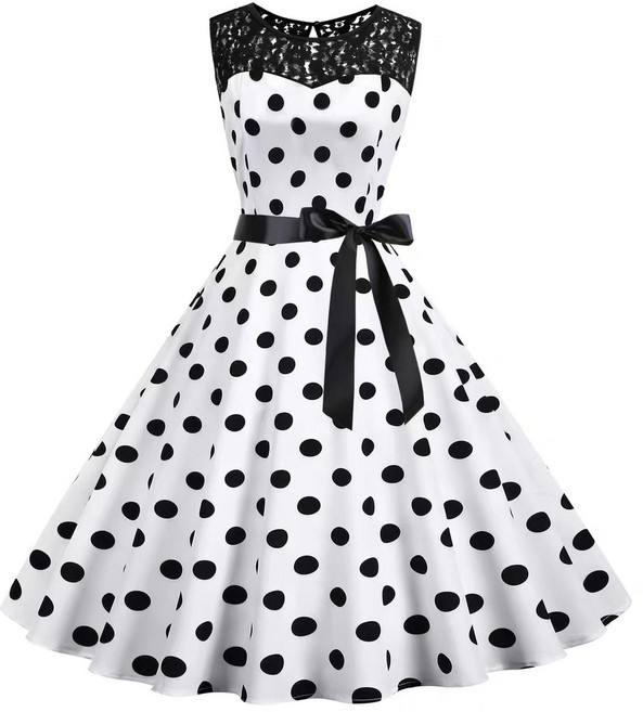 JoYouth 복고풍원피스 땡땡이 원피스 민소매 햅번 무대 공연 의상, 1