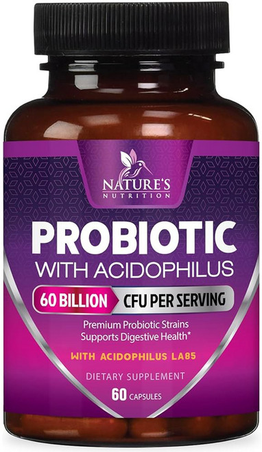 프로바이오틱스 1회 제공량당 600억 CFU 10가지 균주 프리바이오틱스 면역 소화 건강 지원 여성 남성을 위한 불규칙 배변 가스 팽만감 안정성 180캡슐, 60 Count (Pack of 1)