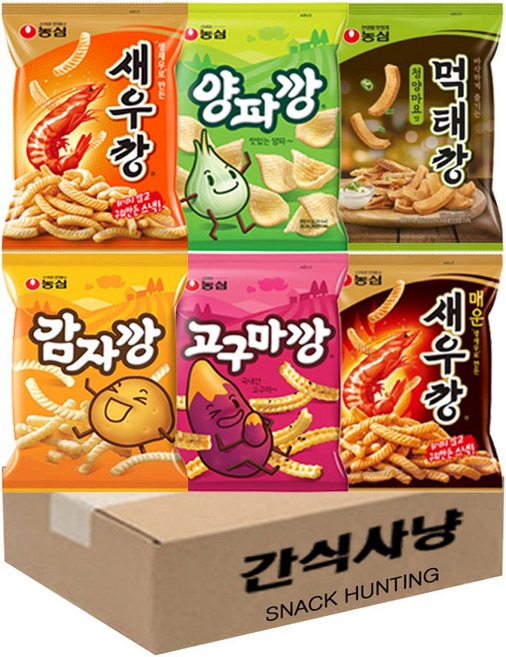 간시사냥 농심 깡시리즈 6종 세트 새우깡+ 매운새우깡+고구마깡+감자깡+먹태깡+양파깡 2봉씩, 1개