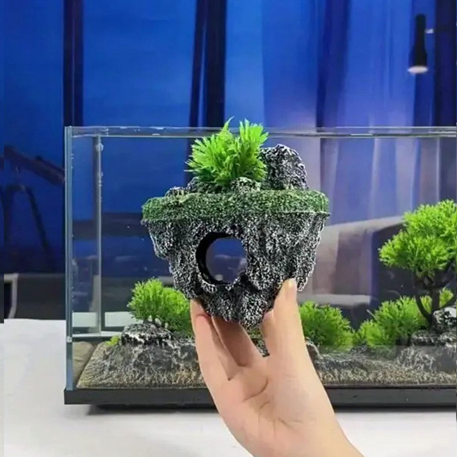 물에뜨는 물고기 은신처 놀이터 어항장식 인공 수초 돌 수족관 S 미니 사이즈, 1개