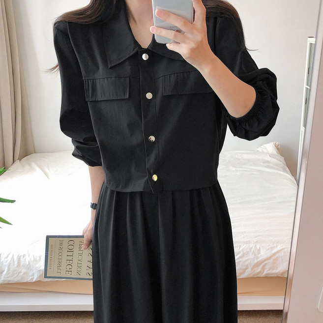 요시아나 [당일발송] 아네트 바스락 숏자켓 민소매 허리 밴딩 원피스 투피스 세트 3컬러