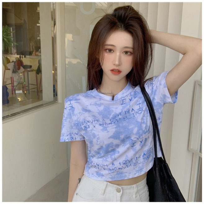 復古花色短版修身上衣