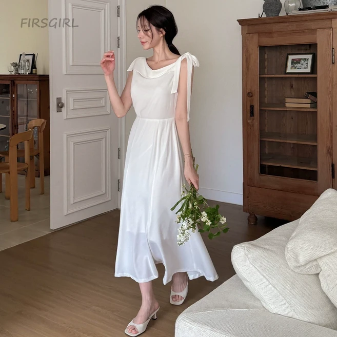FIRSGIRL 여성 여름 오프숄더 롱원피스 슬림핏 분위기 있는 데이트룩