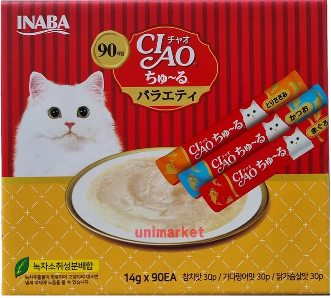 이나바 챠오츄르 고양이간식 버라이어티팩 (참치/가다랑어/닭가슴살) 90P, 혼합맛(참치/가다랑어/닭가슴살), 1.26kg, 1개 - 쿠팡