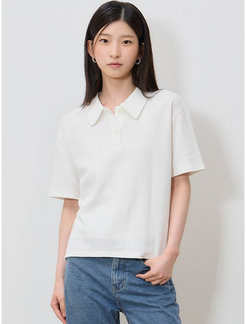 리스트 감도있는엣지 코튼 반버튼 카라 티셔츠 택가격 158000원